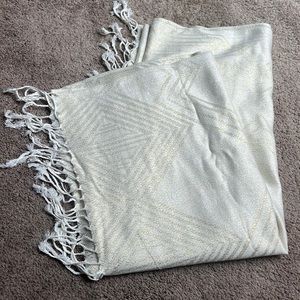 Cream & Gold Wrap Shawl, Scarf with Fringe Tassels